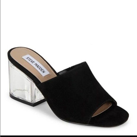 Steve Madden Dalis suede leather mules clear acrylic block heels 11 Like new‎ - Picture 1 of 10